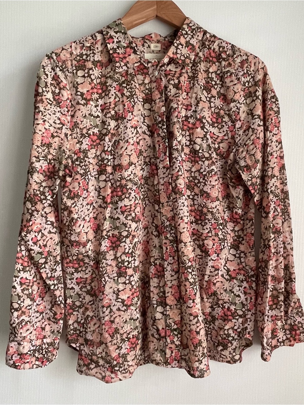 LOFT Pink and Cream Floral Button-Down Shirt the softened shirt